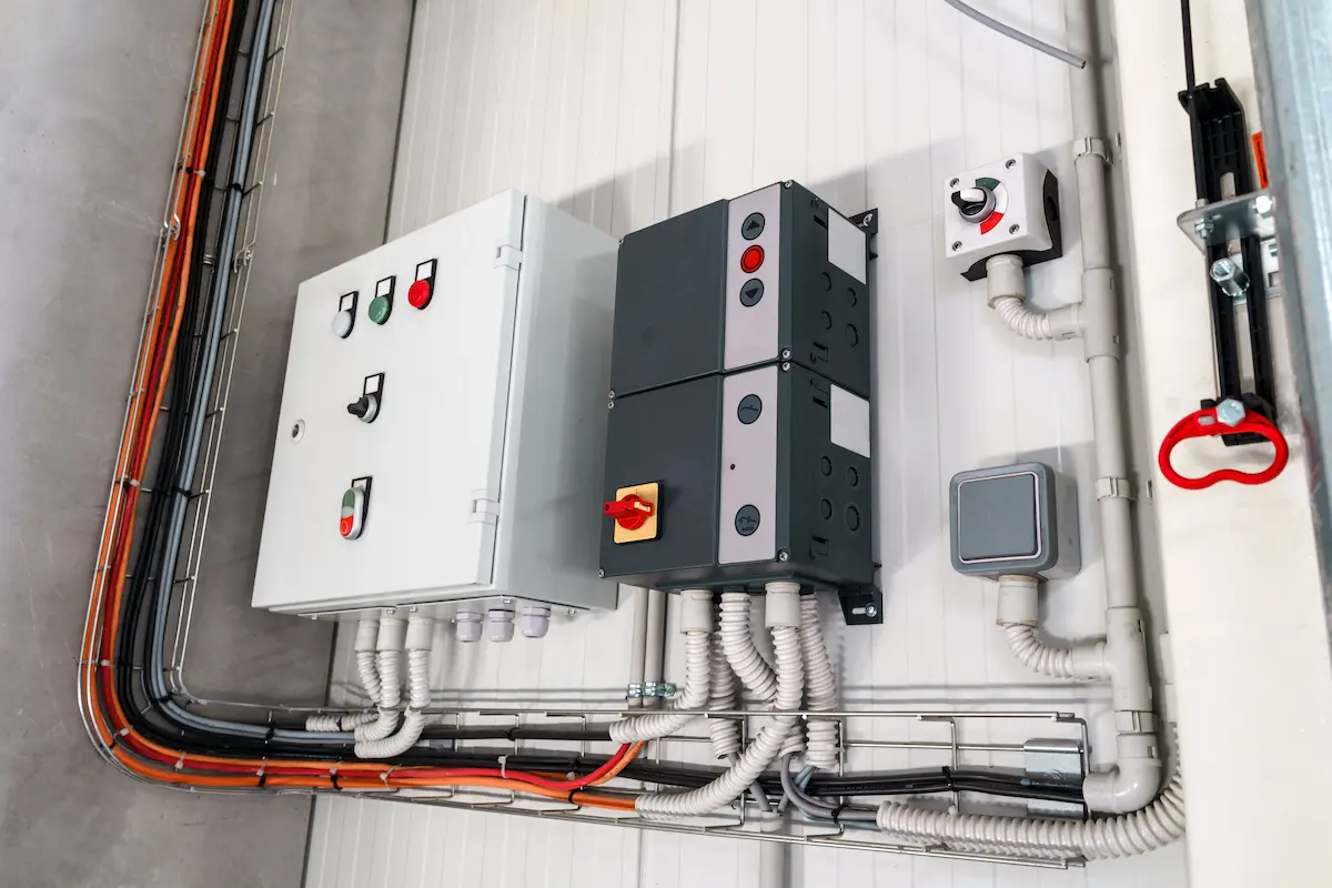 Industrial electrical panel upgrade in Metro Vancouver factory. Electrical equipment installation.